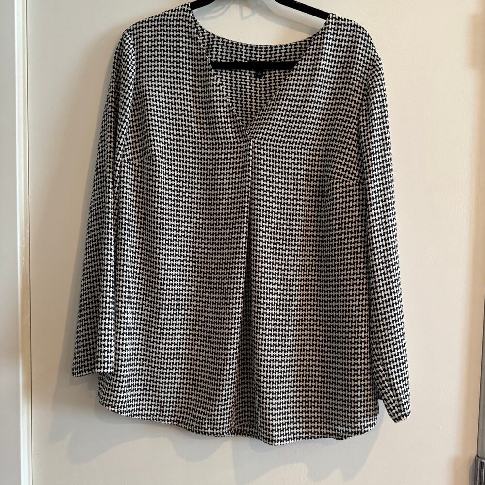 Talbots Geometric Top Black White V-Neck Pullover Long Sleeve Sz 0X Women's